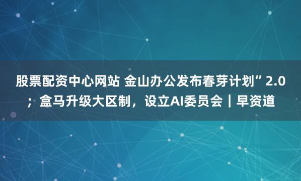 股票配资中心网站 金山办公发布春芽计划”2.0；盒马升级大区制，设立AI委员会｜早资道